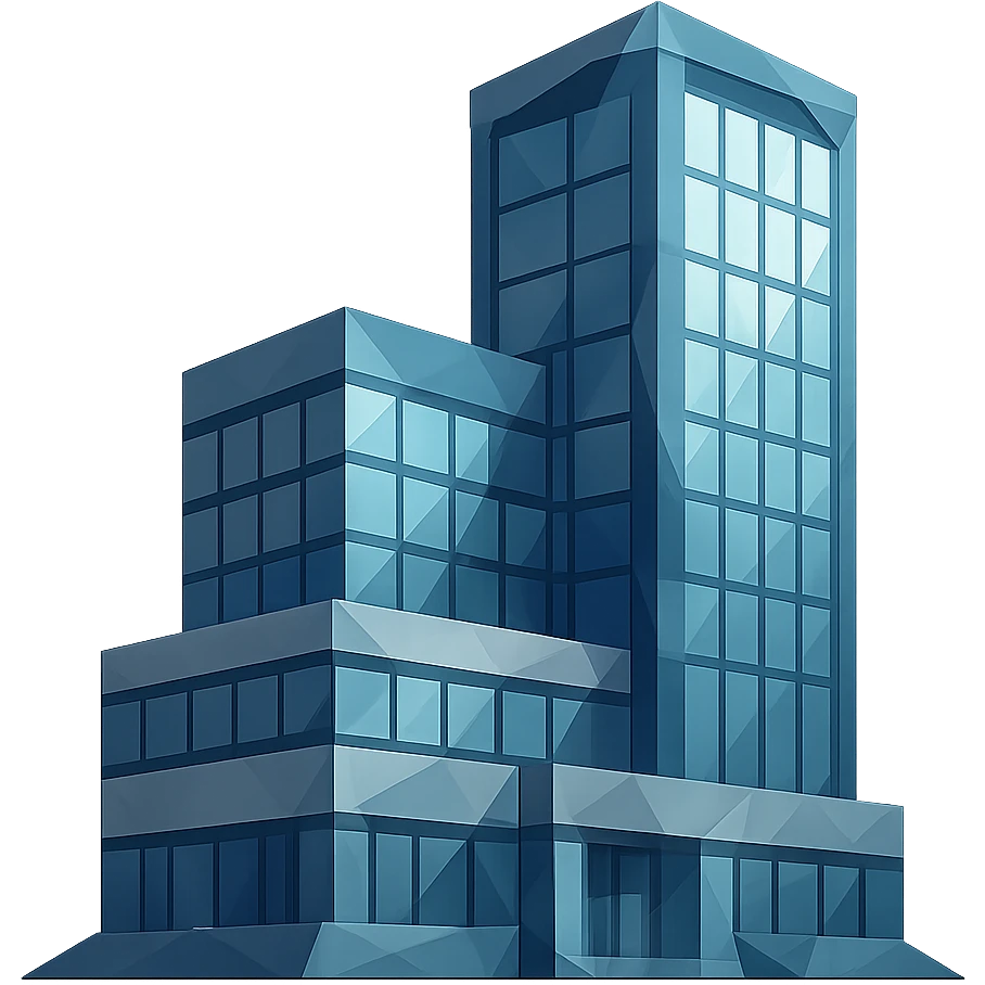 polygonal low-poly style corporate office building with geometric shapes emoji