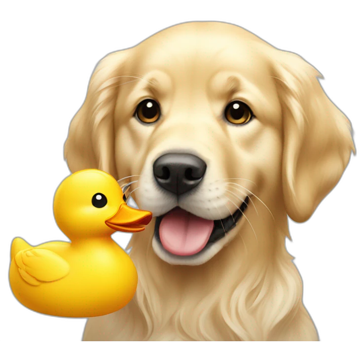 English-cream-golden-retriever with toy duck emoji