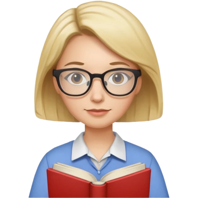 female English teacher with glasses and wearing a shirt, holding an English book emoji