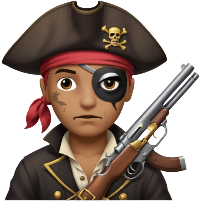 Pirates full  patch on left eye hoarding a gun emoji