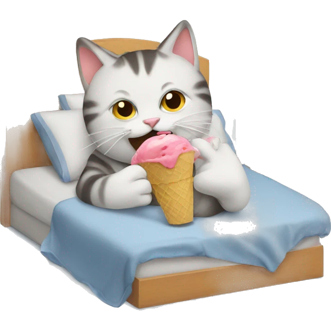 Cat eating icecream on bed emoji
