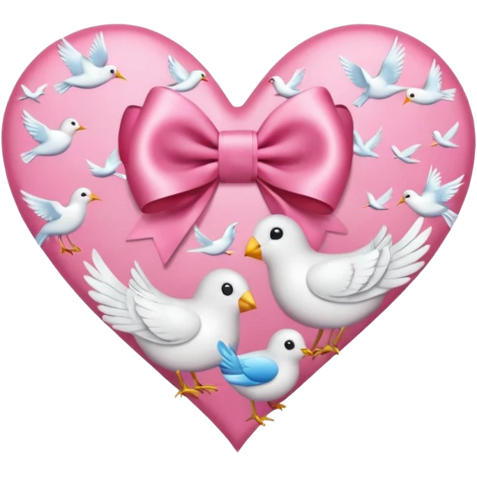 heart with birds, pink bow with heart pattern on the bow emoji