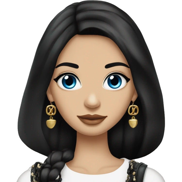 Beautiful girl, Black hair, Straight hair, Long hair, Blue eyes, Russian,Gypsy,model, with chanel bag emoji