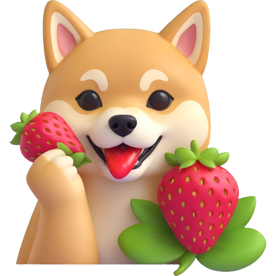 shiba inu eating strawberries emoji