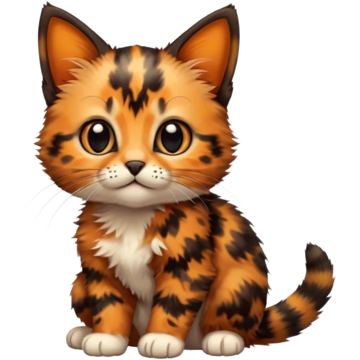 A high-resolution photo-realistic digital illustration of a tortoiseshell kitten, chest upward emoji