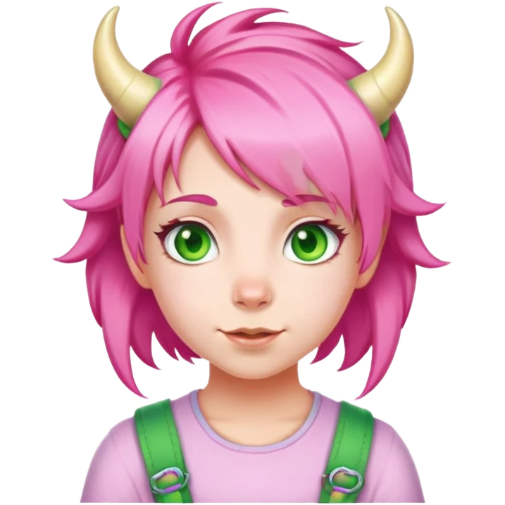 Anya Forger from Spy x Family, cute little girl with pink hair styled with two horn-like tufts, green eyes, and a cheerful expression emoji