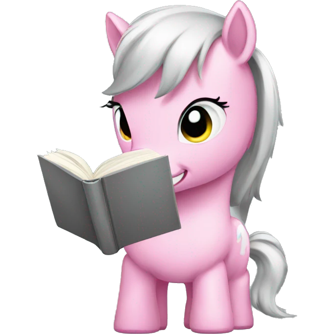 pink pony with a grey book emoji