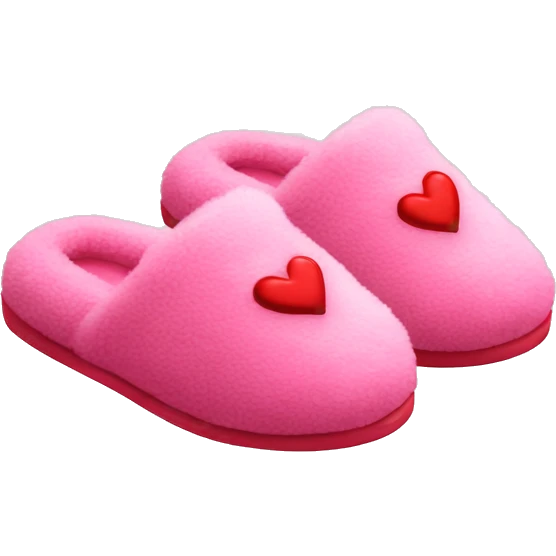 Pink fuzzy slippers with red hearts on them emoji