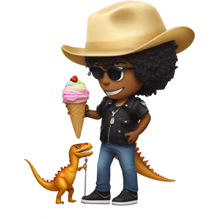 Michel Jackson eating ice cream with a pet dino on a leash emoji