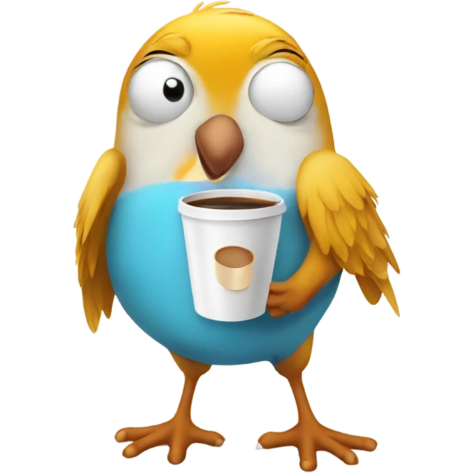 Cartoon bird wearing a pair of underwear drinking coffee  emoji