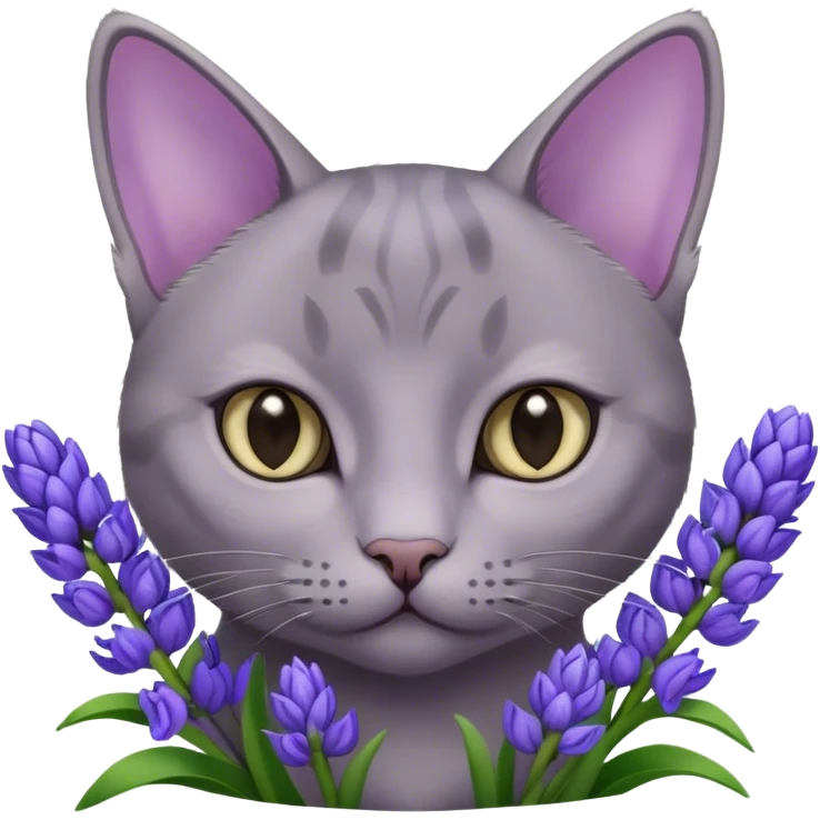 Grey Kitty and purple hyacinths  emoji