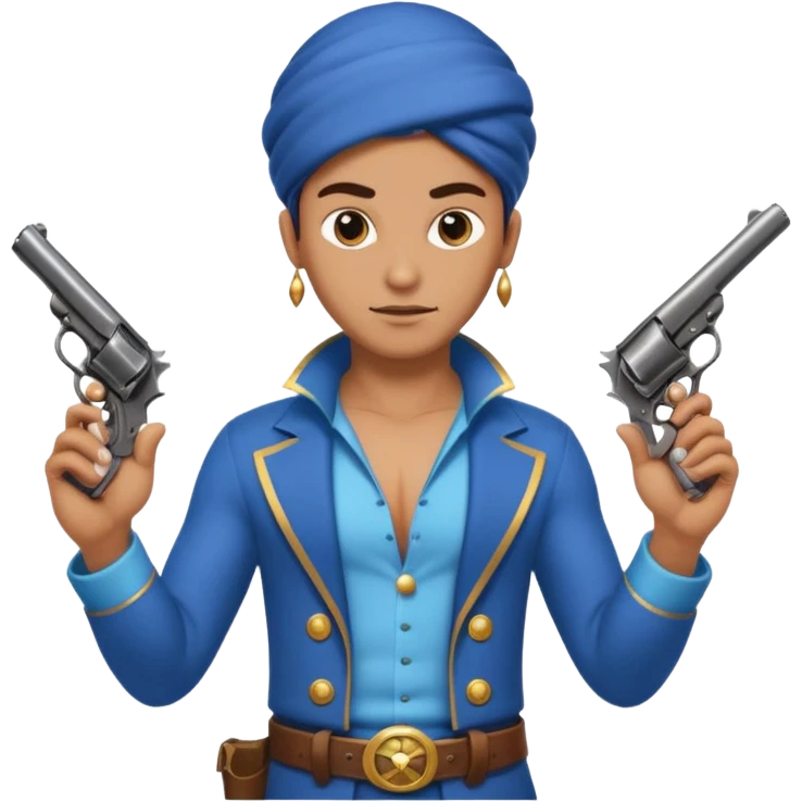 genie holding a revolver in one hand and an iphone on the other emoji