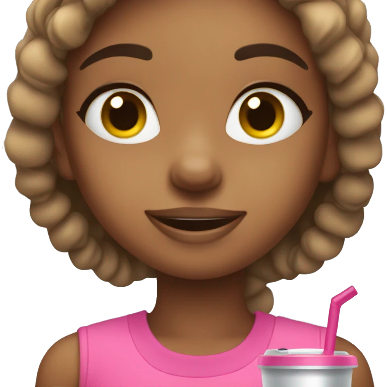 Girl holding tumbler with workout clothes and smiling emoji