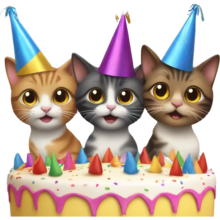 three cats at a birthday party emoji
