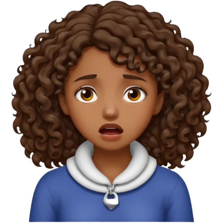 girl with medium-dark skin with curly brown hair holding neck in anguish emoji