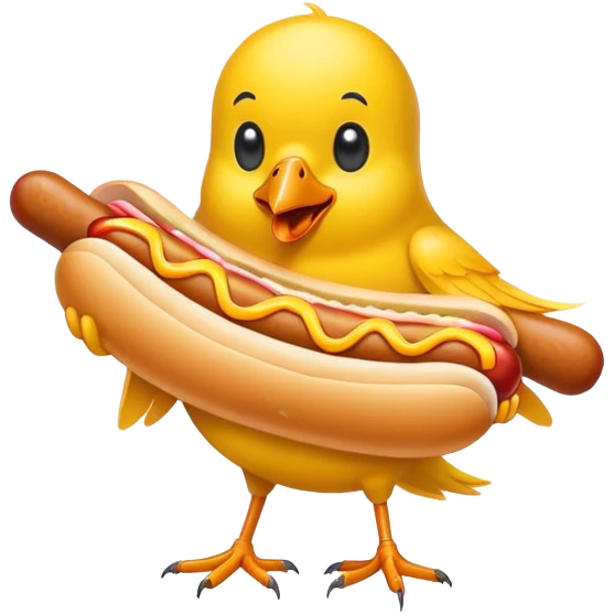 A bird with a hot dog coming from between the legs emoji