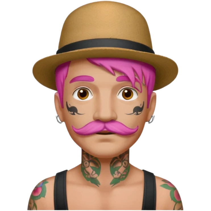 pink haired man and face tattoos and hat and mustache emoji
