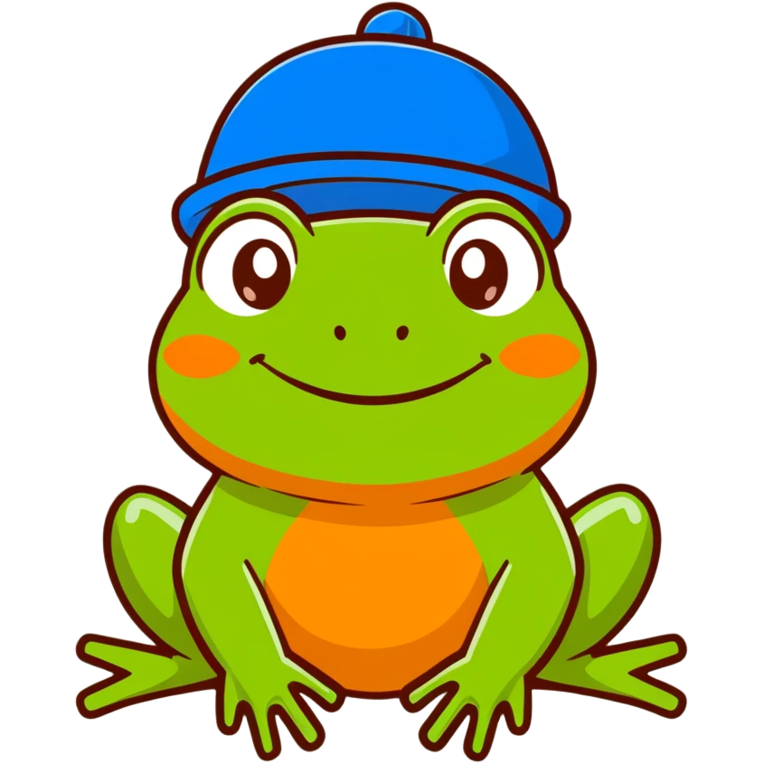 frog blinking and smiling while wearing a blue hat emoji