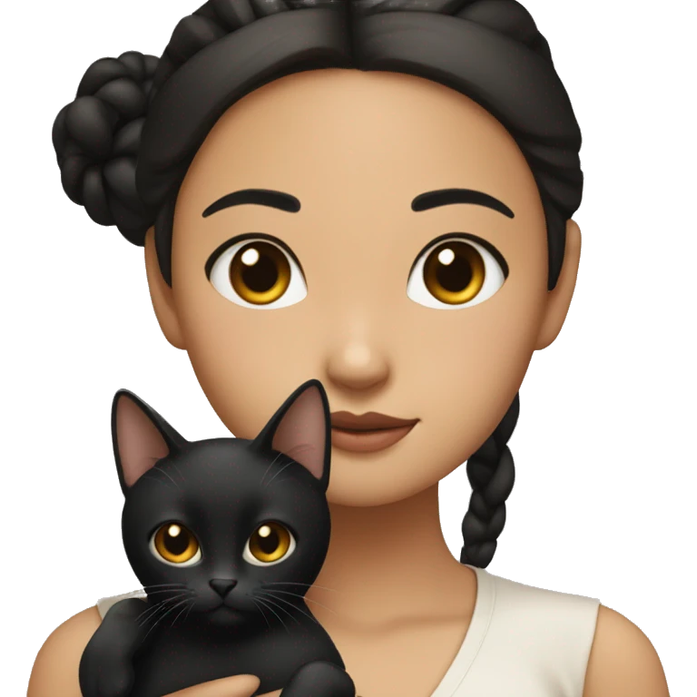  tan Asian girl with a middle part slick back bun holding black cat  emoji