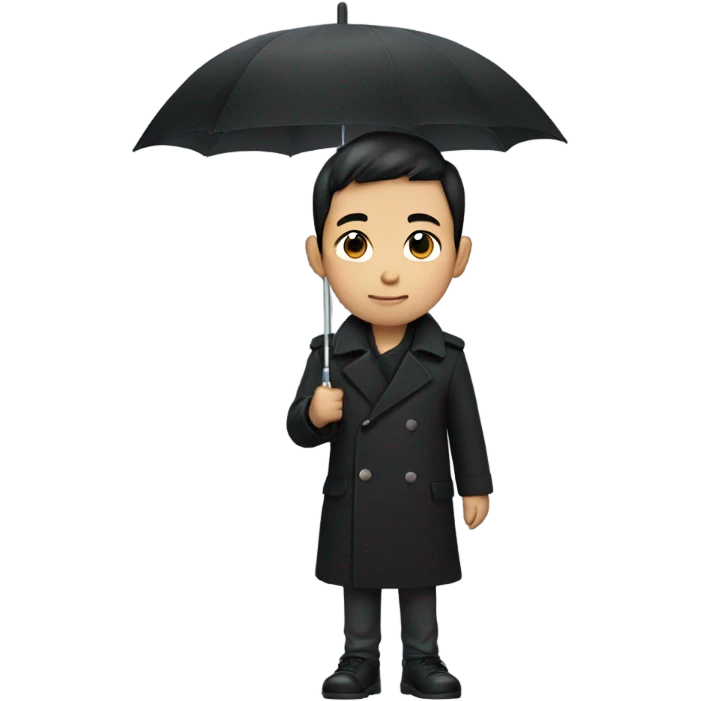 Asian boy wearing black trench coat holding umbrella emoji