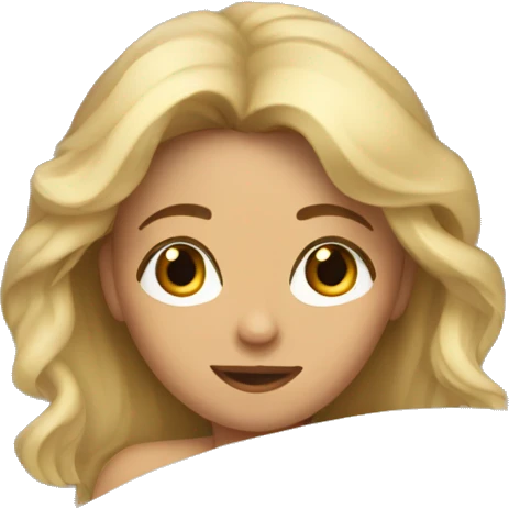 Girl laying in bed with blonde hair and brown eyes emoji