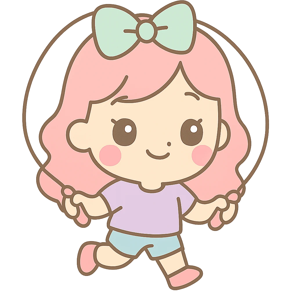 Make the girl do sport, same kawaii chibi anime style, flat pastel colors, thick outlines, simple cute features, transparent background. emoji