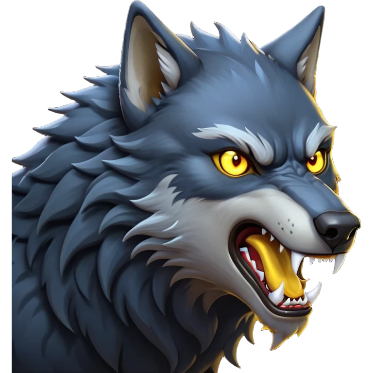 cinematic-noble-fierce-werewolf-howling-portrait-emoji, poised-and-imposing, with a fierce wolfish face tilted upwards in a haunting howl, glowing eyes full of primal ferocity, sharp, elongated fangs bared, and a rugged snout, fur rippling in shades of midnight black and silver, muscles tensed as the powerful howl echoes beneath the moonlit sky; rendered with realism, capturing the raw, untamed power of the beast in its wild, primal state emoji