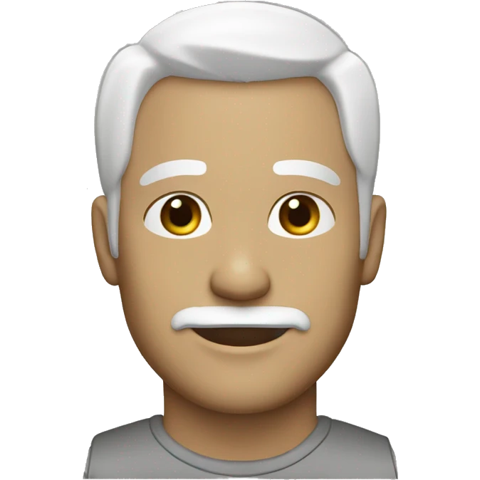 40 year old male with white hair, white stubble beard, and black unibrow emoji