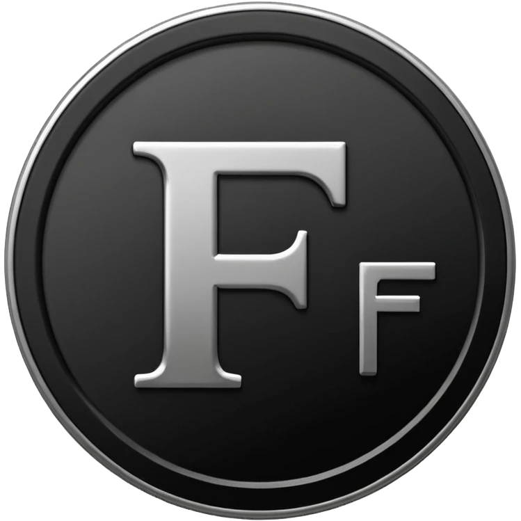Emoji icon of a black coin with engraved letter F, minimalist style, isolated, no color emoji