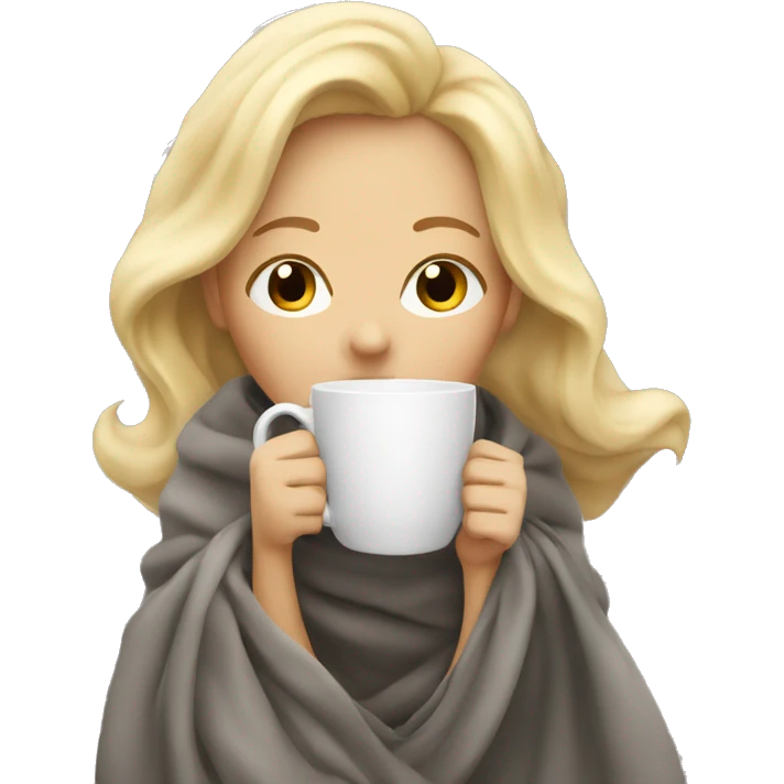 blonde girl inside a blanket sipping coffee eyes closed emoji