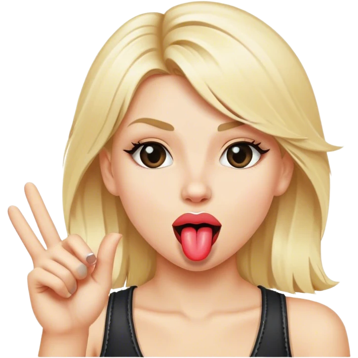 Realistic blonde girl showing rock n roll sign with tongue out  emoji