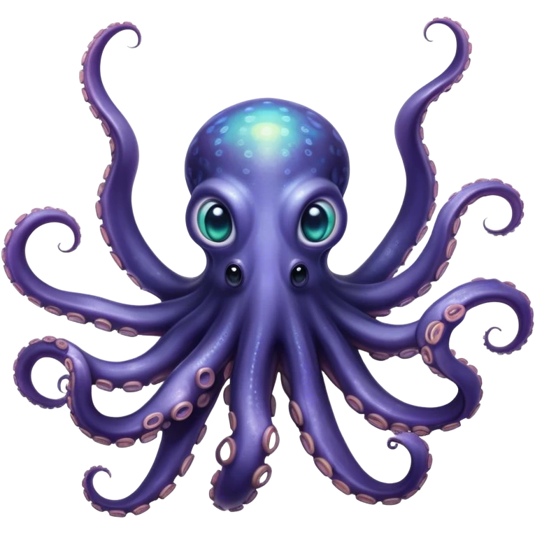 Cinematic Noble Octopus Portrait Emoji, Poised and enigmatic, with a fluid, amorphous body of iridescent, softly tinted skin and eight gracefully undulating arms adorned with delicate suckers, deep, observant eyes reflecting the mysteries of the deep, Simplified yet sharp and sophisticated features, highly detailed, glowing with a soft, oceanic luminescence, high shine, intelligent and mysterious, stylized with an air of deep-sea elegance, focused and fluid, soft glowing outline, capturing the essence of a watchful marine guardian that appears ready to drift out of the screen with effortless authority! emoji