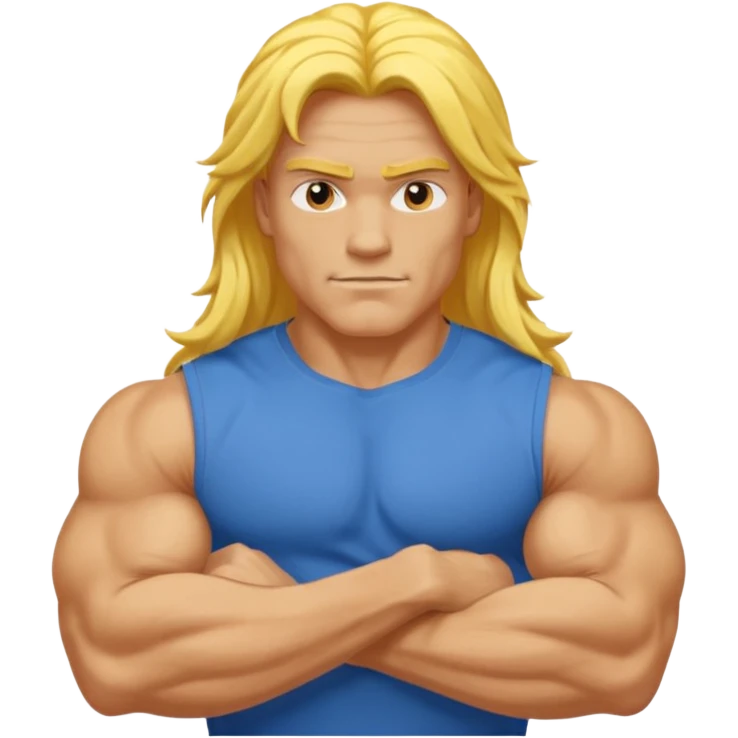 guy with biceps, long yellow hair, blue t-shirt emoji