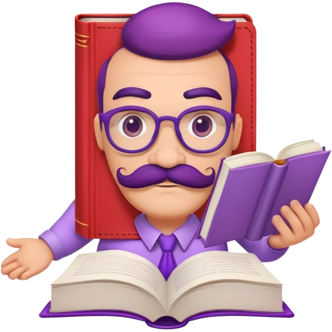 pastel red book with purple mustache and eyebrows and face, white paper hands and feet, dr hakim from Takes To game emoji