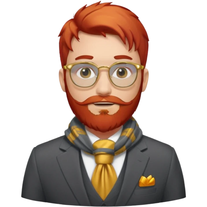 gray scarf, male,  beard, red hair, with suit, gold glasses emoji