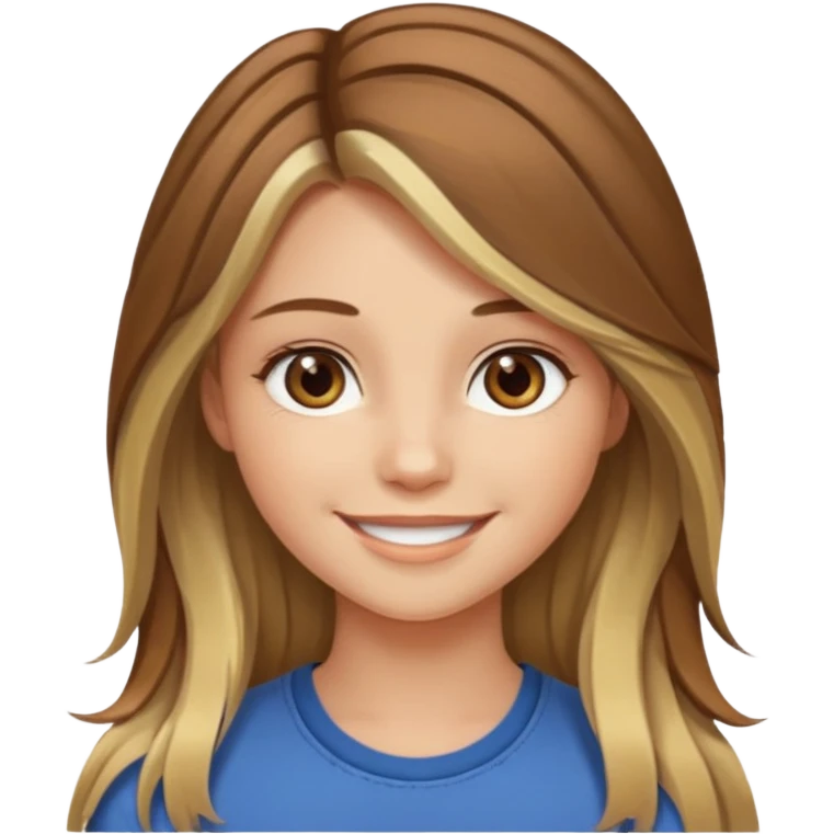 make a girl with long brown hair with blond highlights and layers with hazel eyes emoji