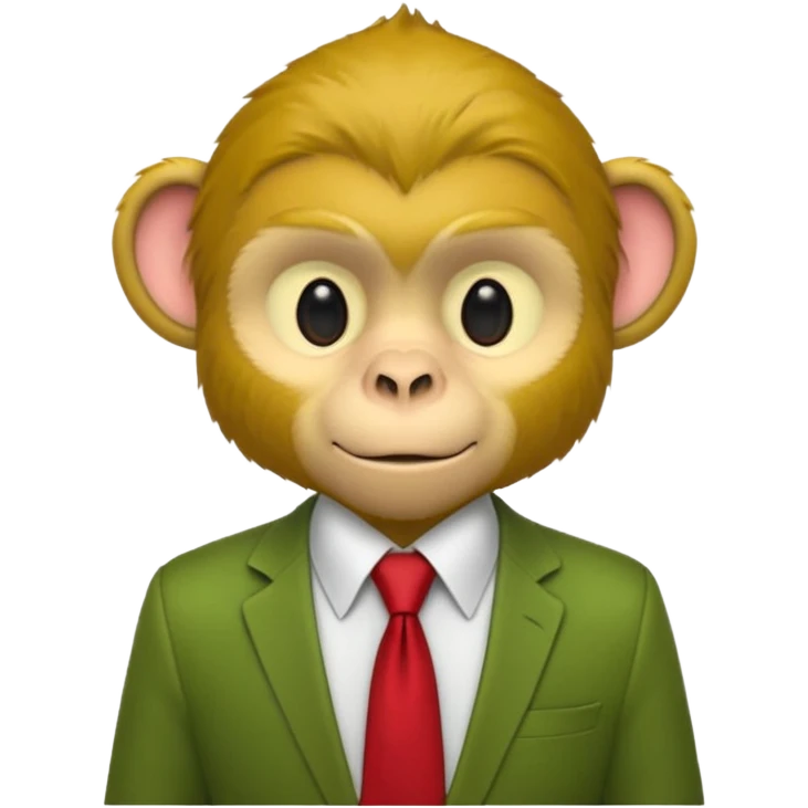 yellow monkey with green shirt,red tie emoji