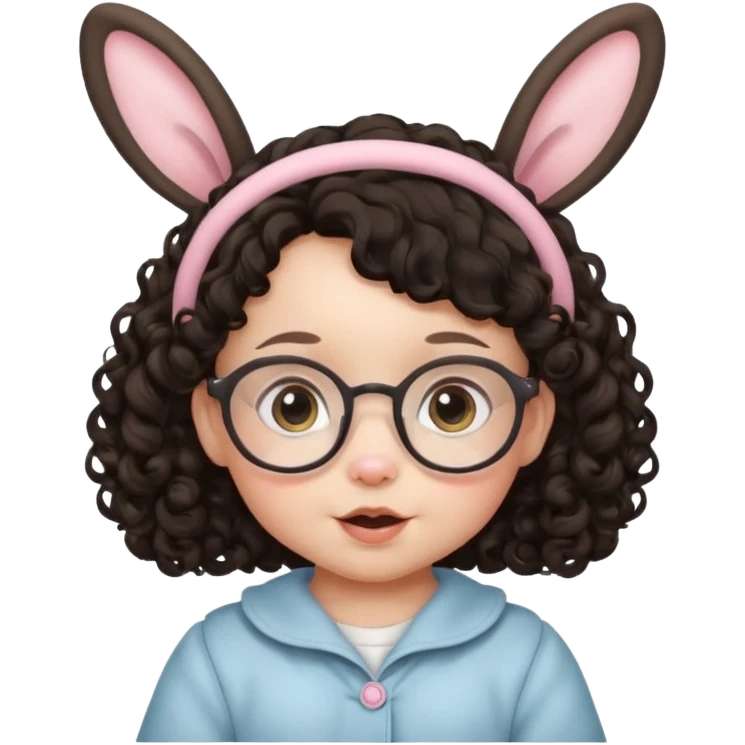 bunny ear accessory wearing small baby dark haired curly spectacled emoji