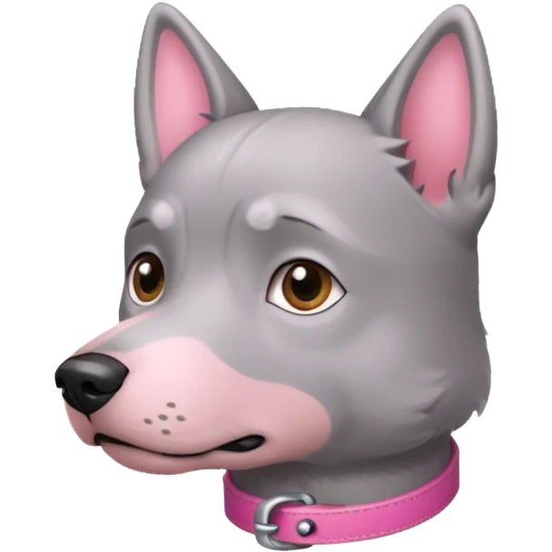 Cachorro cinza com coleira rosa olhando para trás  emoji