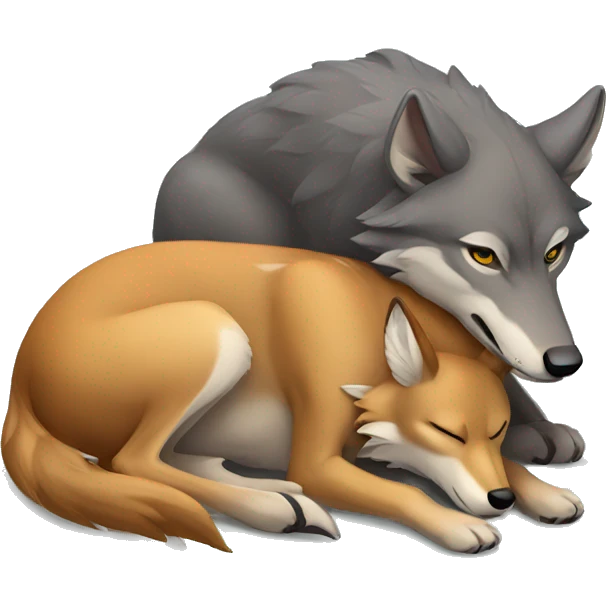 A wolf protecting a sleeping deer  emoji