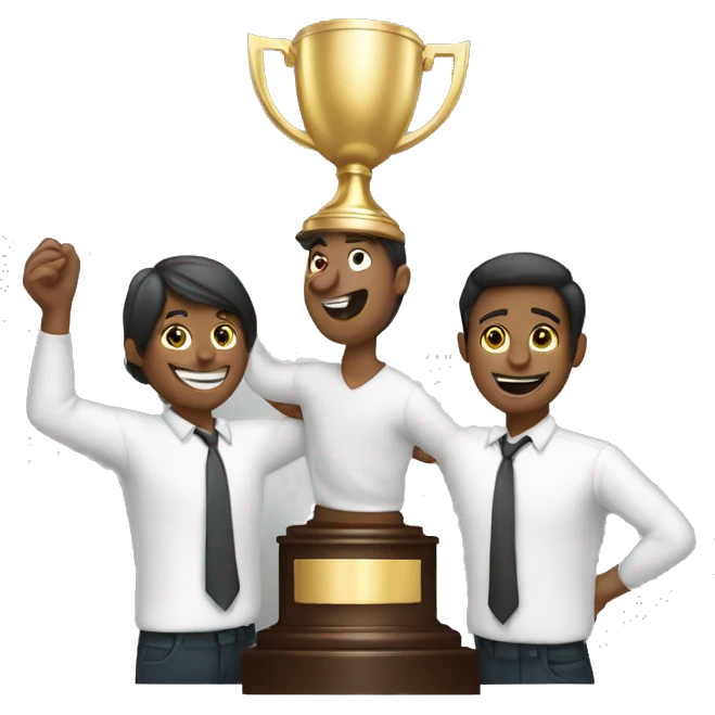 3 people holing up a trophy emoji