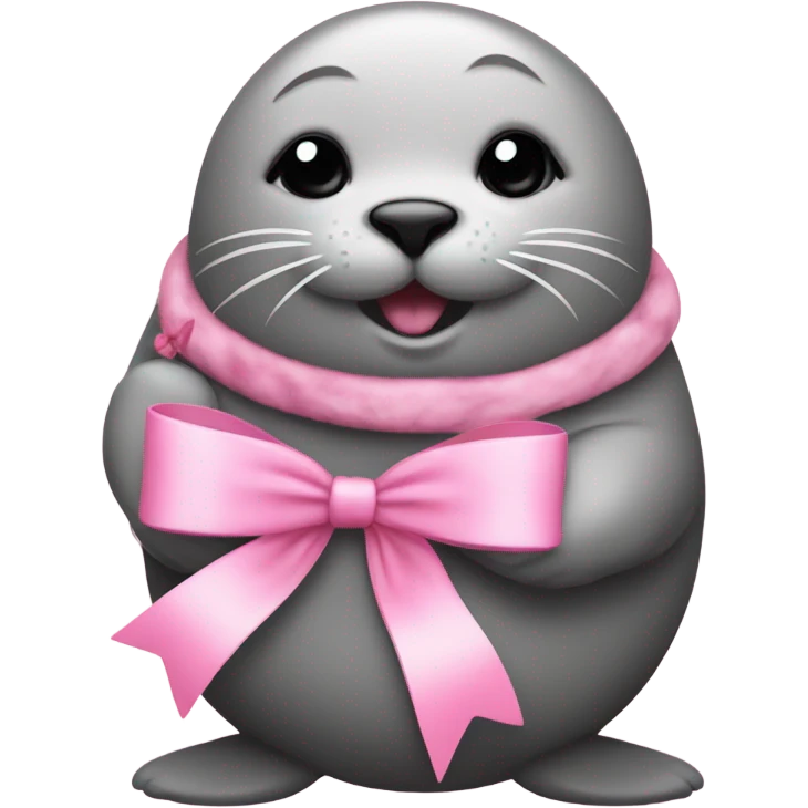 Really fat seal holding a kitten with pink bows emoji