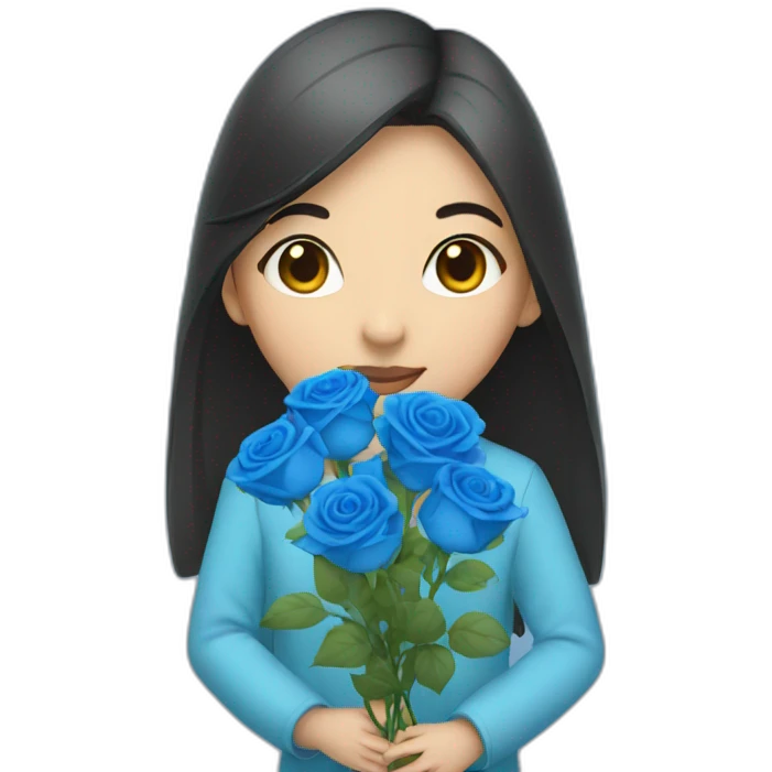 a Asian girl hold blue roses emoji