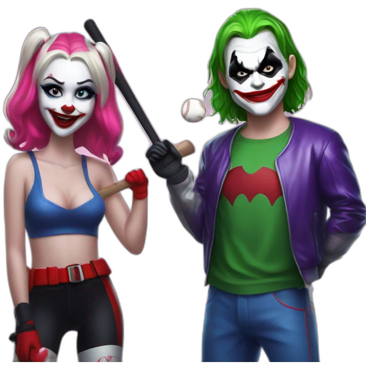 Joker and Harley Quinn with gum and baseball bat emoji