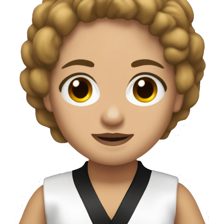 cabello malo y ojos marrones claros, vestido con un uniforme de karate, con una cinta negra en la frente emoji