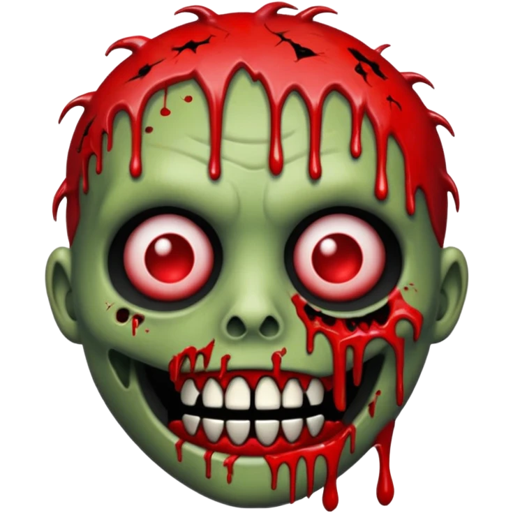 Zombie emoji with black grills and red paint splattered on it emoji