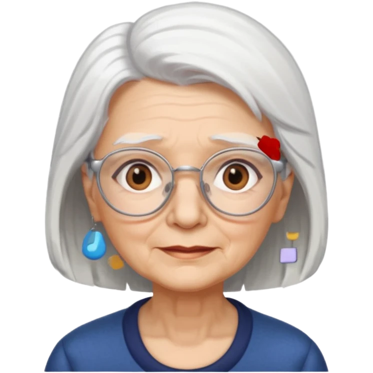 Create me emoji of an old lady. mid-size white hair to left side. Square glasses. Brown eyes. Rounded face emoji