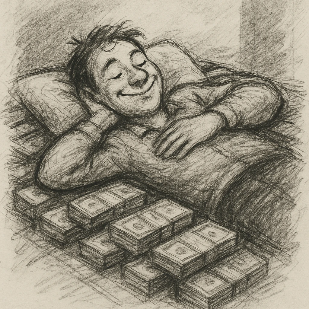 happy person napping on mattress of money emoji