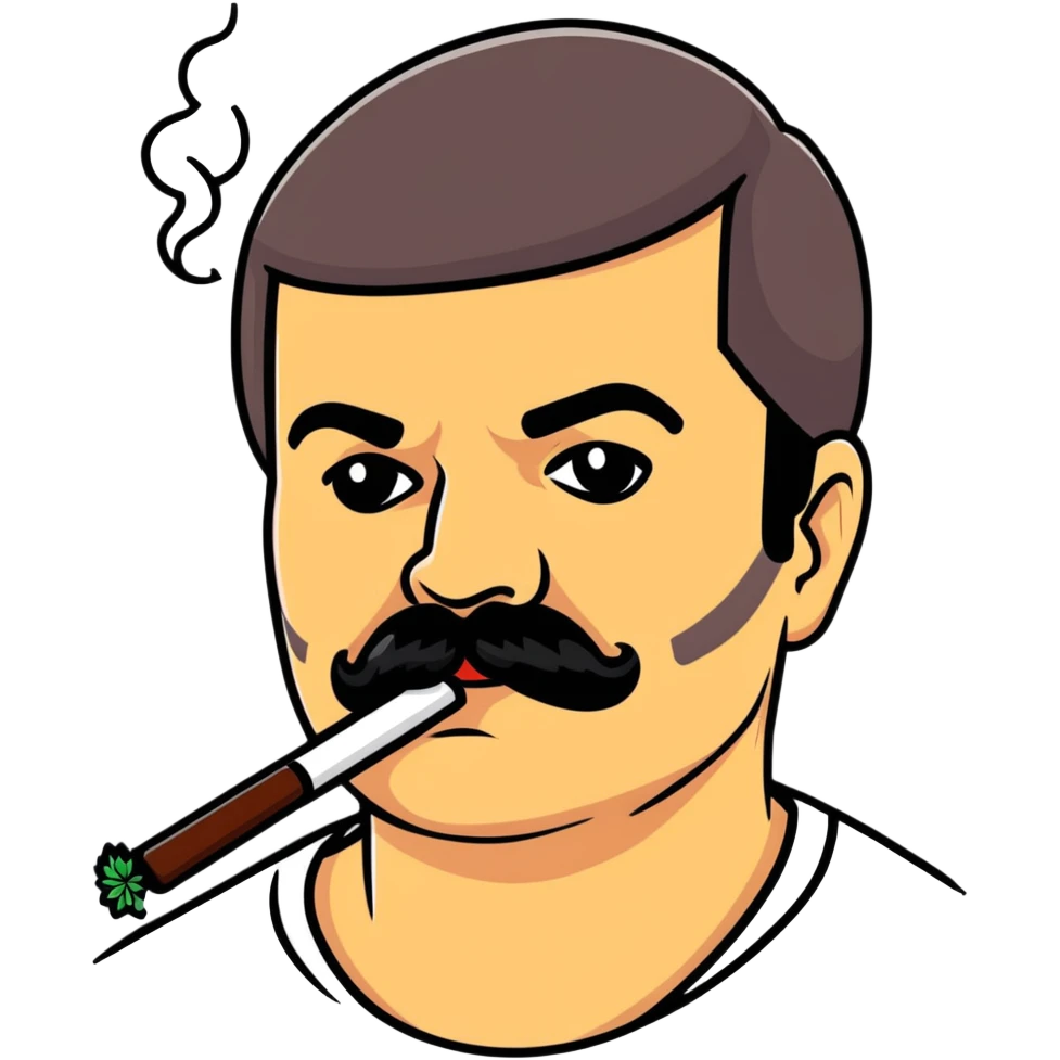 Joaquin El Chapo Guzman with thick mustache smoking weed emoji