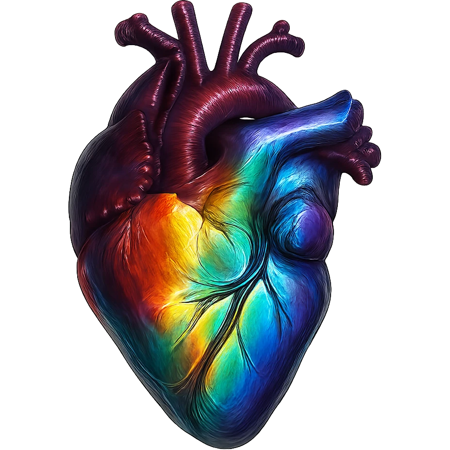 realistic digital art of a heart with a prismatic rainbow effect, no background emoji